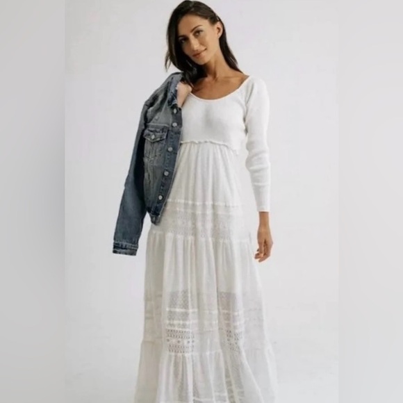 NWT Free People White Long Sleeve Maxi Dress - Picture 4 of 15